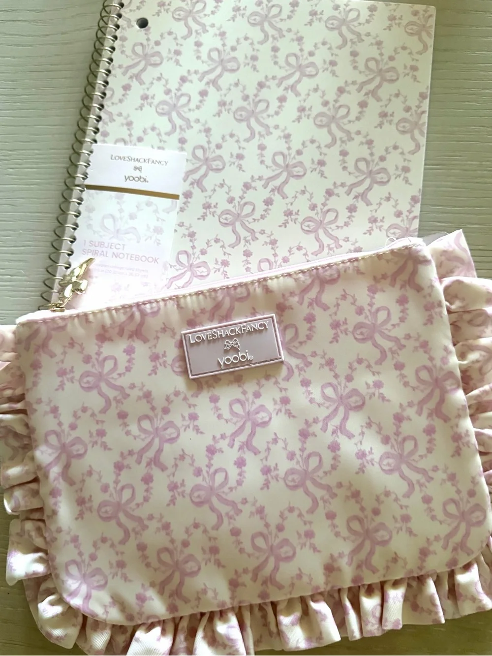 LoveShackFancy/ Target Pink Bow Print Pencil Case CosmeticPouch & notebook